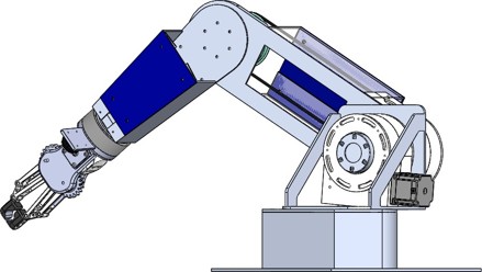 Assembled 4-DOF robotic arm with two-claw gripper and wrist-mounted camera for laboratory test tube handling
